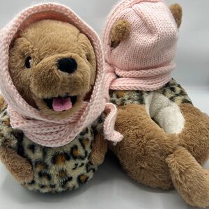 Aerie Cozy Bear Leopard and Tan Plush Slippers